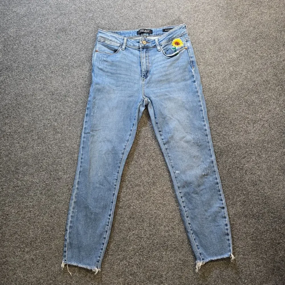 Judy Blue Jean Womens Size 28 Blue Relaxed Fit Embroidered Sunflower 90s Casual